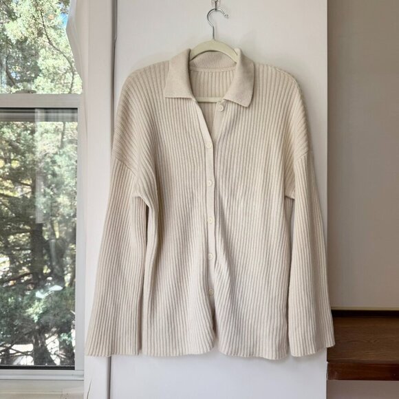 Reformation Fantino Cashmere Collared Cardigan Button Down Gossamer Cream Small - Picture 3 of 17
